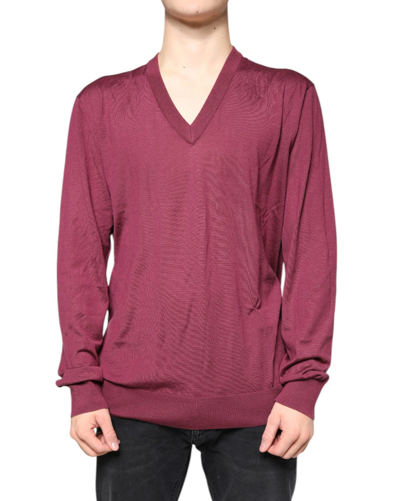 Dolce &amp; Gabbana donkerrode cashmere V-hals herenpullover
