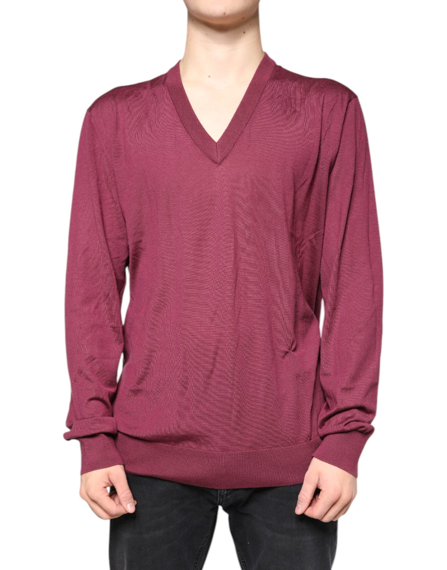Dolce &amp; Gabbana donkerrode cashmere V-hals herenpullover