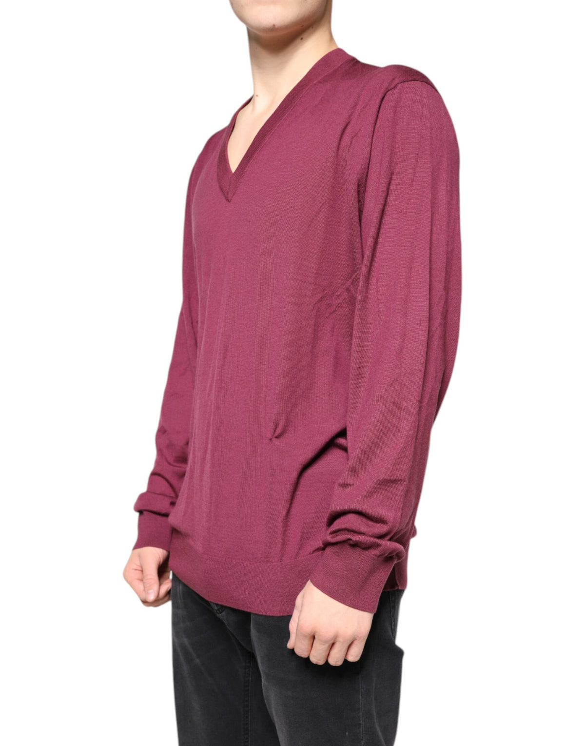 Pull en cachemire à col en V pour homme, couleur bordeaux, Dolce &amp; Gabbana