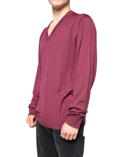 Dolce &amp; Gabbana donkerrode cashmere V-hals herenpullover