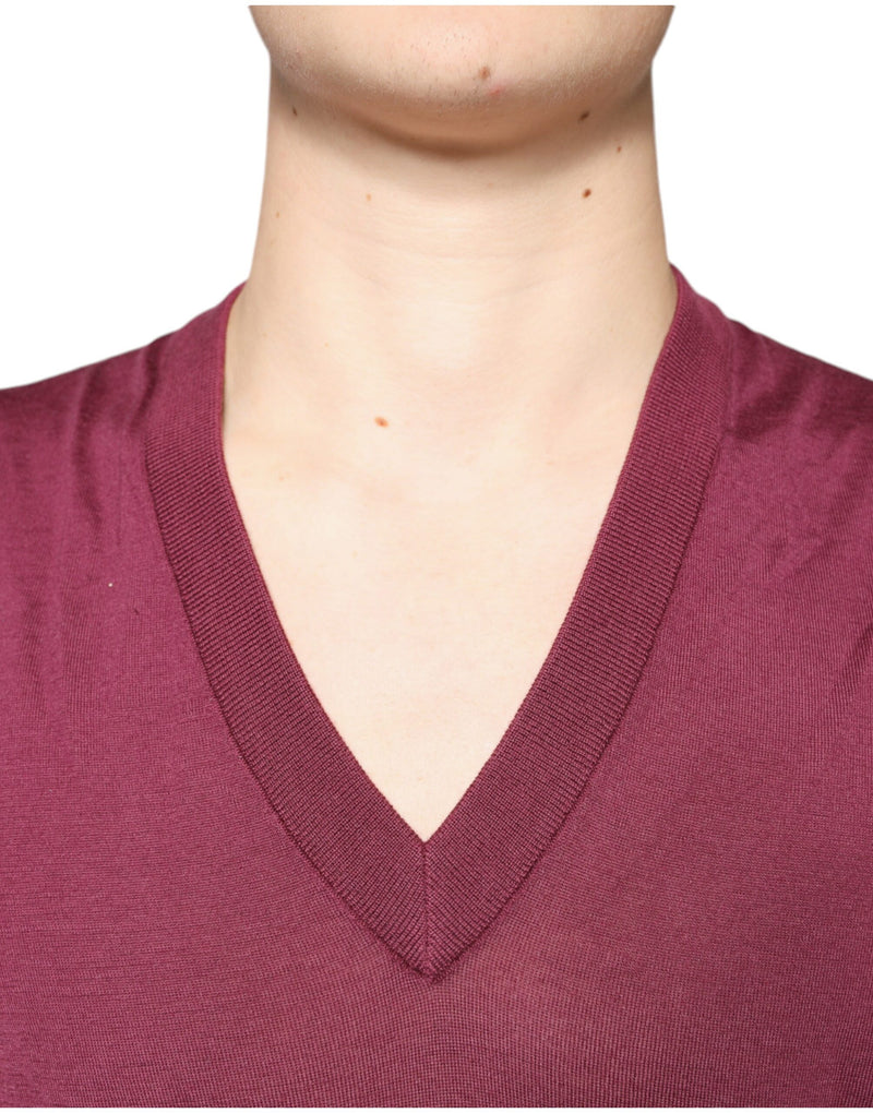 Dolce &amp; Gabbana donkerrode cashmere V-hals herenpullover