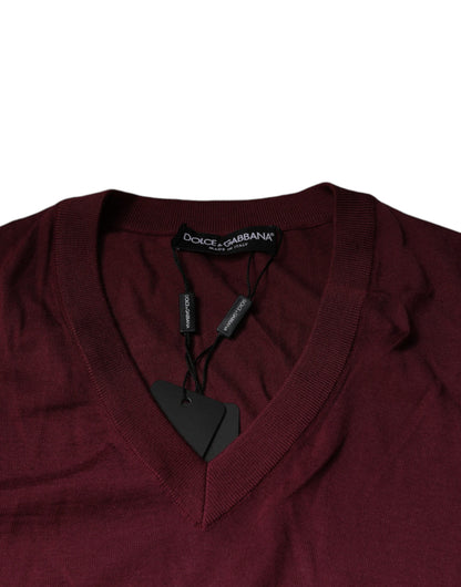 Dolce &amp; Gabbana donkerrode cashmere V-hals herenpullover