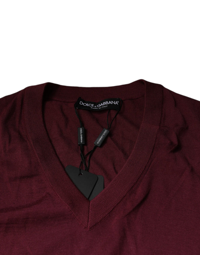 Dolce &amp; Gabbana donkerrode cashmere V-hals herenpullover