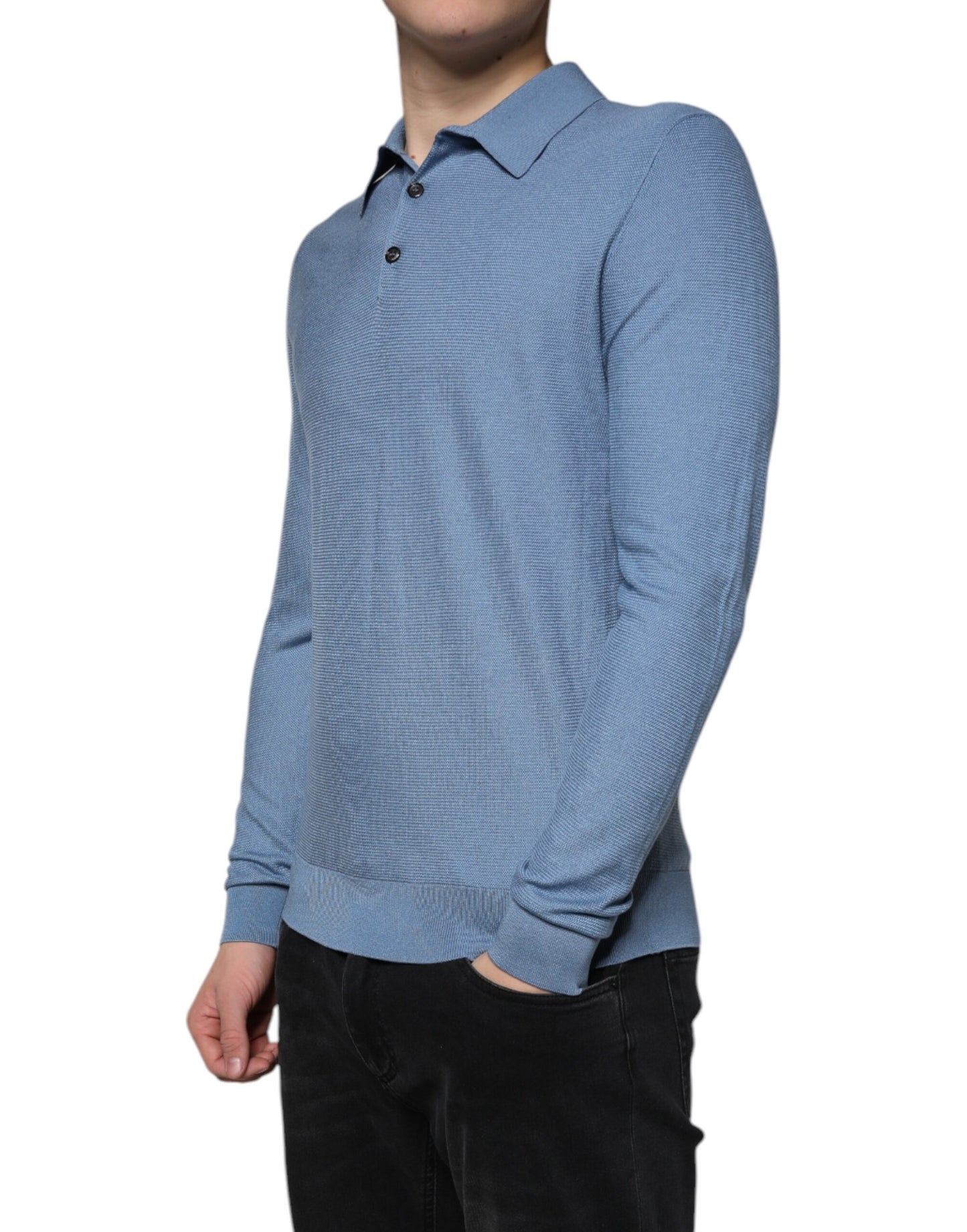 Pull en soie à col montant bleu ciel Dolce &amp; Gabbana pour homme