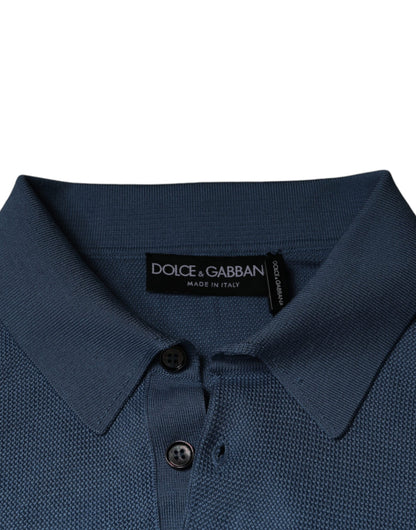 Pull en soie à col montant bleu ciel Dolce &amp; Gabbana pour homme