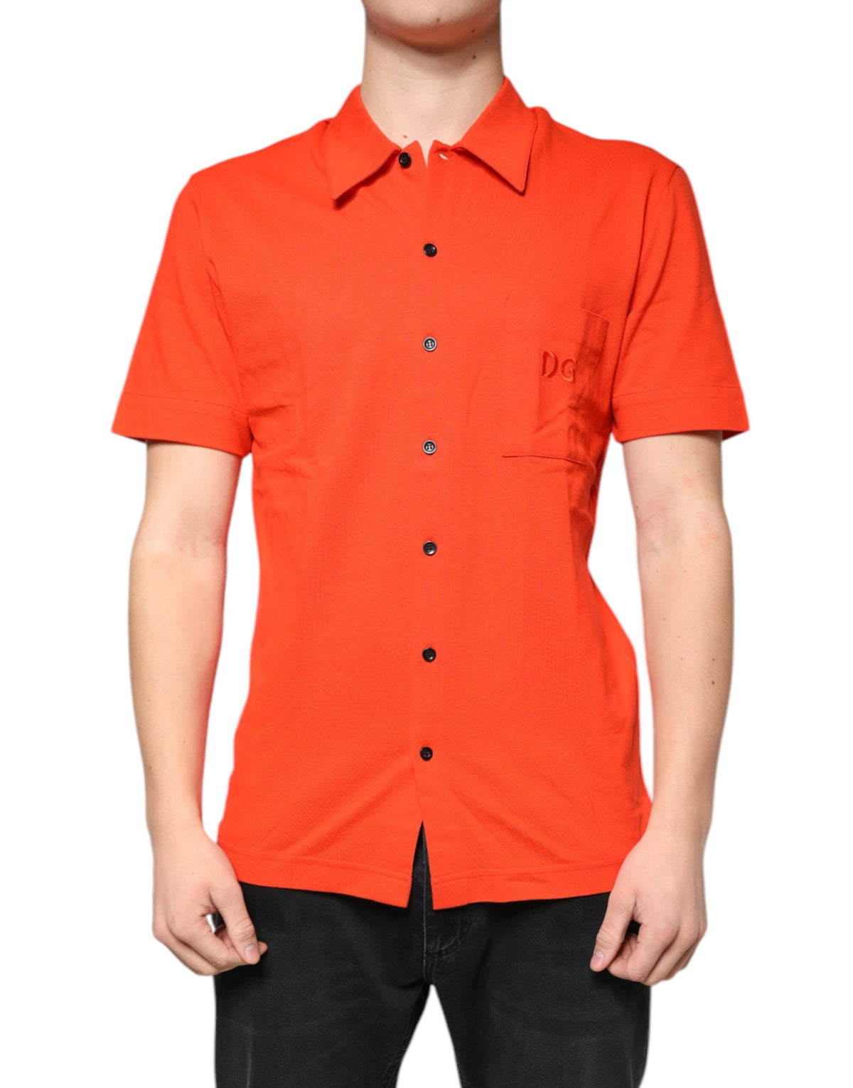 Polo décontracté à boutons en coton orange de Dolce &amp; Gabbana