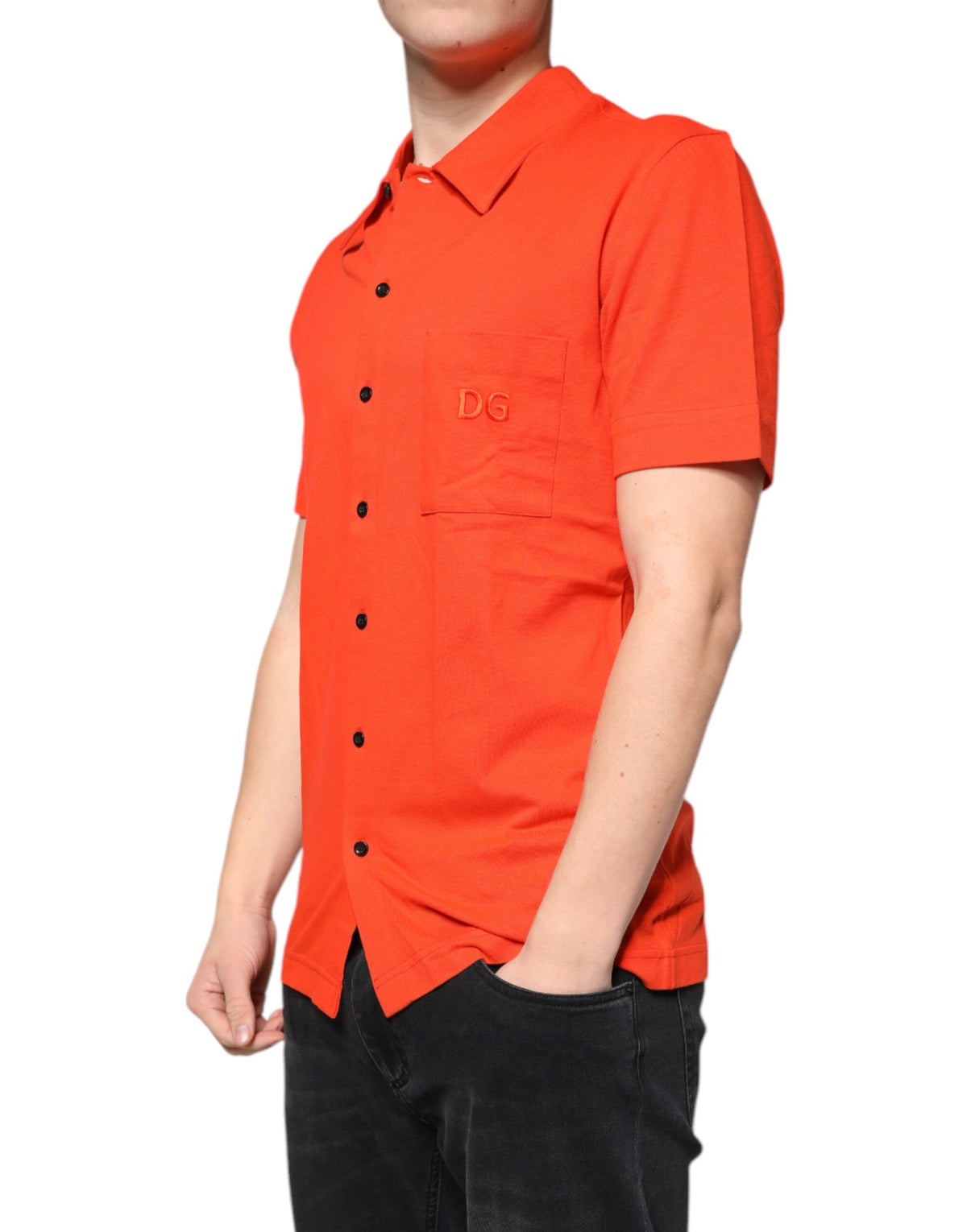 Polo décontracté à boutons en coton orange de Dolce &amp; Gabbana