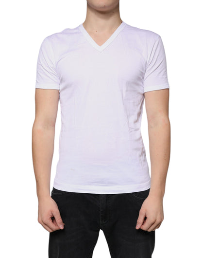 T-shirt blanc en coton à manches courtes et col en V de Dolce &amp; Gabbana