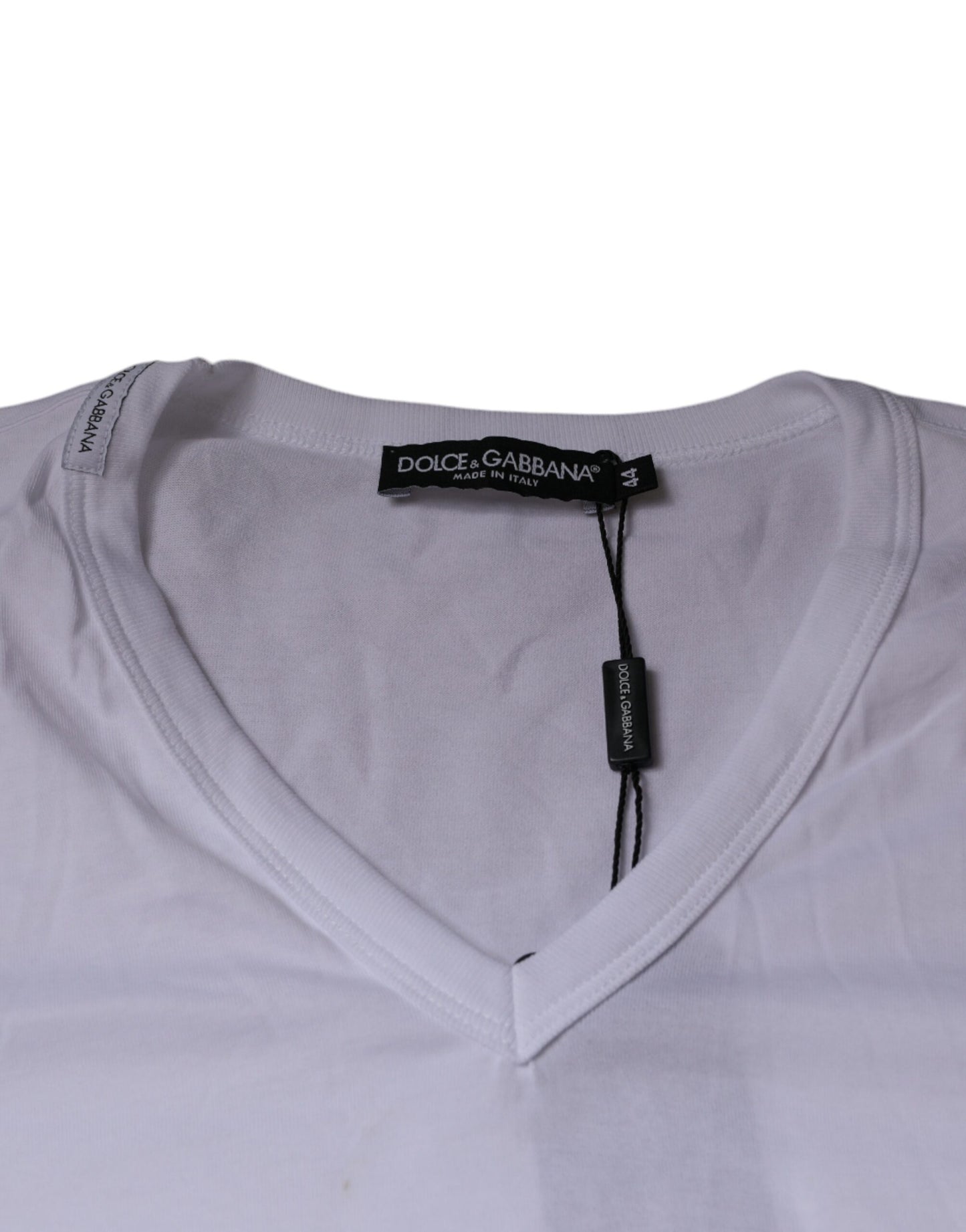 T-shirt blanc en coton à manches courtes et col en V de Dolce &amp; Gabbana