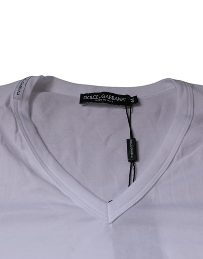 T-shirt blanc en coton à manches courtes et col en V de Dolce &amp; Gabbana