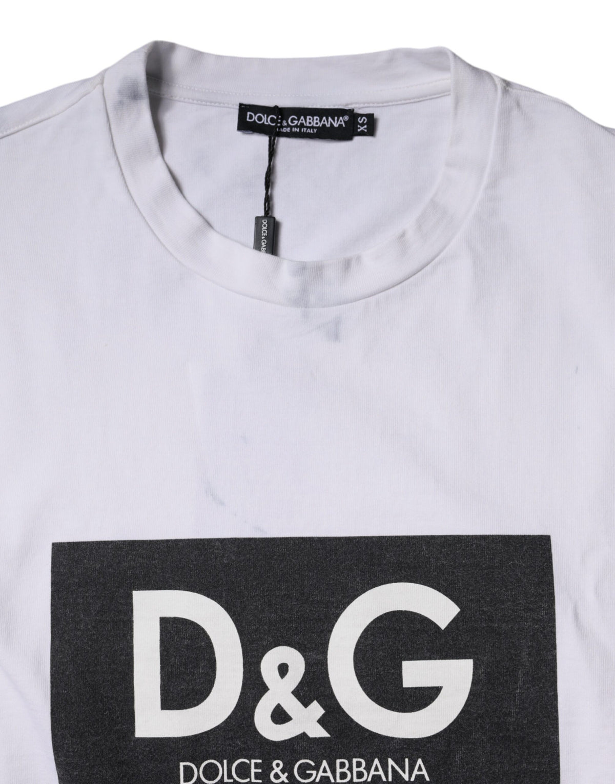 T-shirt en coton à col rond avec imprimé du logo blanc de Dolce &amp; Gabbana