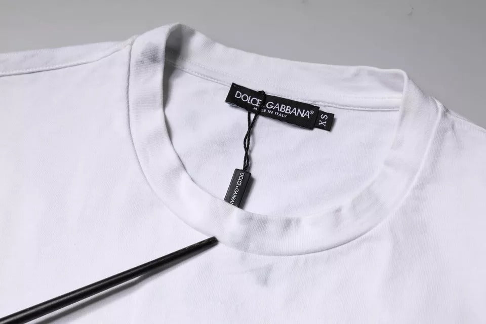 T-shirt en coton à col rond avec imprimé du logo blanc de Dolce &amp; Gabbana