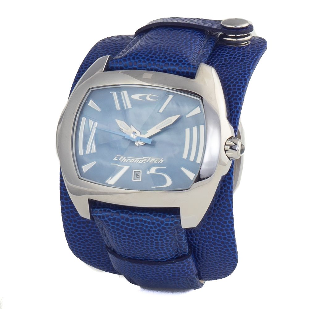 Chronotech Blauw Leren Horloge