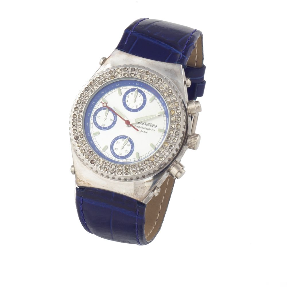Montre Chronotech en cuir bleu