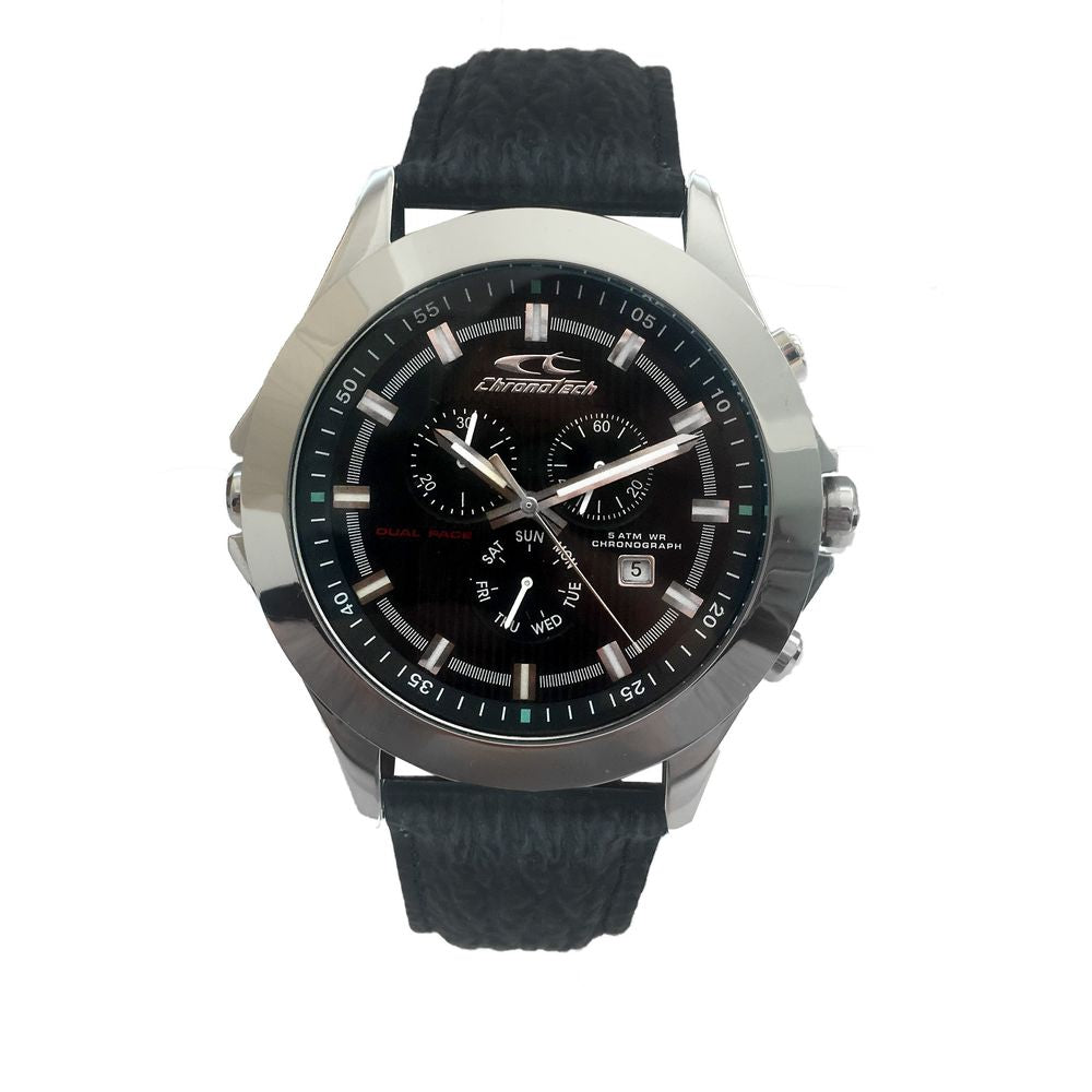 Montre Chronotech en cuir noir