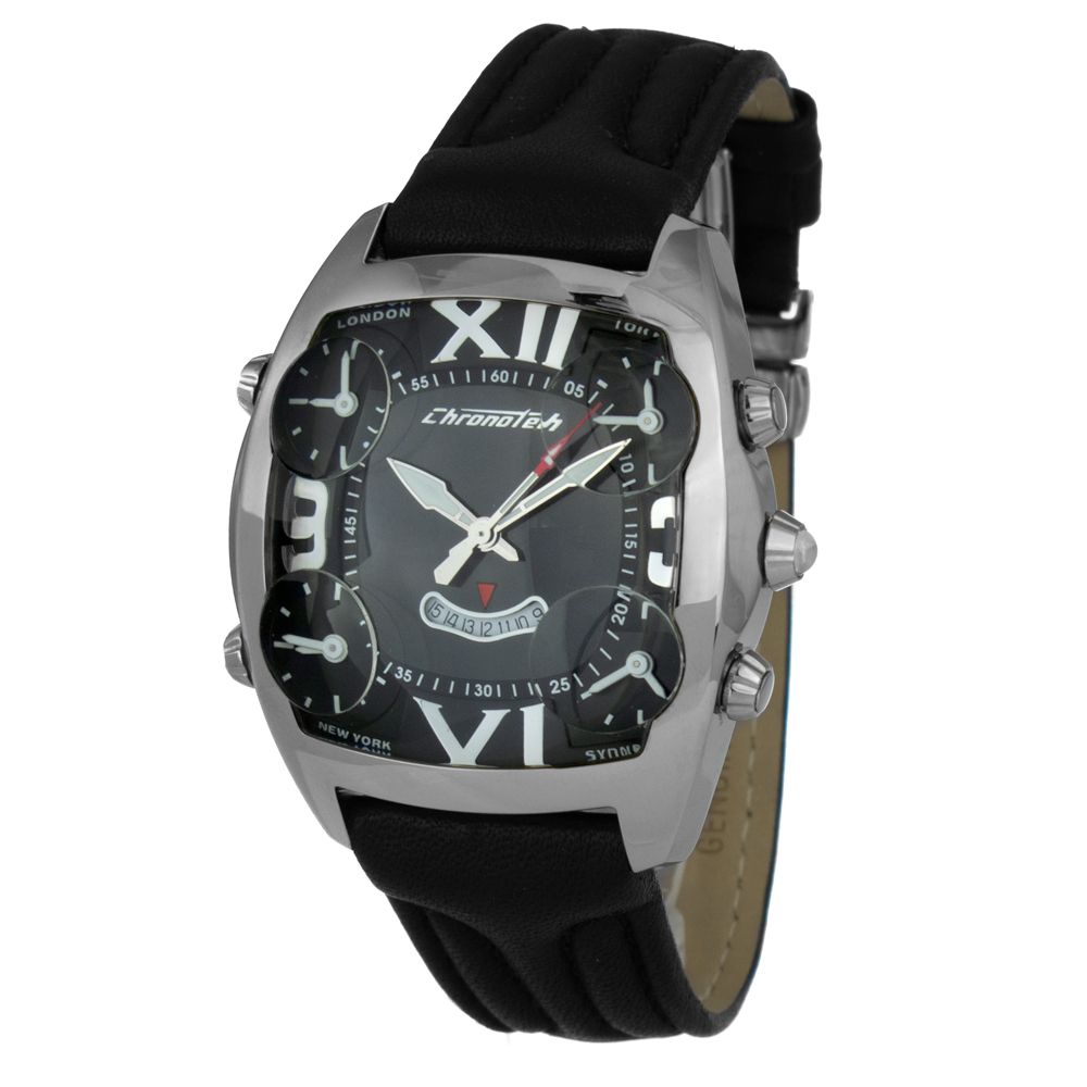 Montre Chronotech en cuir noir