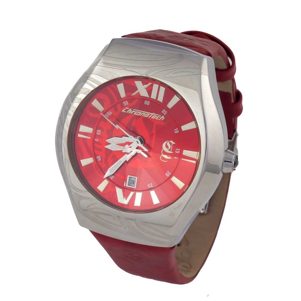 Montre Chronotech en cuir rouge