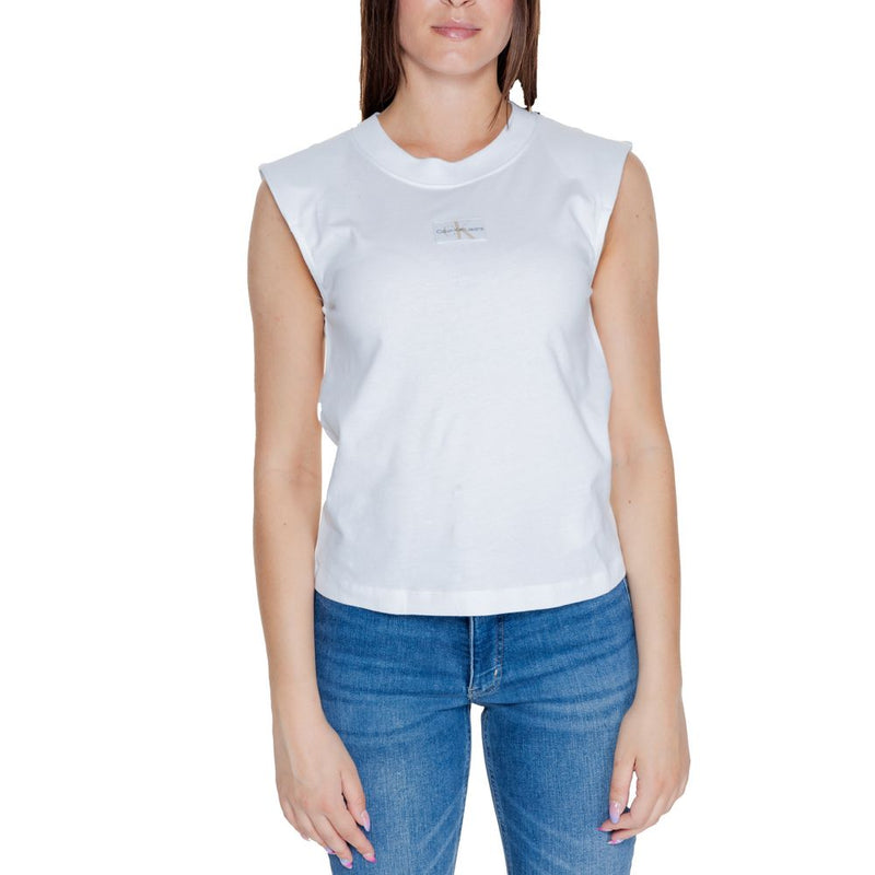 Calvin Klein Jeans Women's White Cotton T-Shirt WOVEN LABEL LOOSE J20J223560