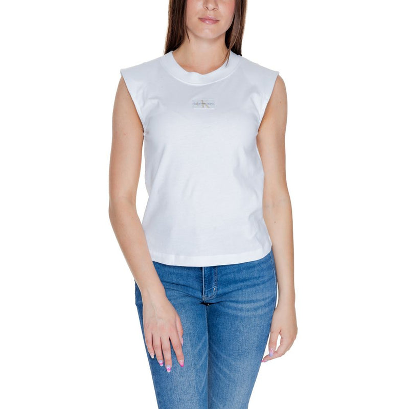 Calvin Klein Jeans Women's White Cotton T-Shirt WOVEN LABEL LOOSE J20J223560