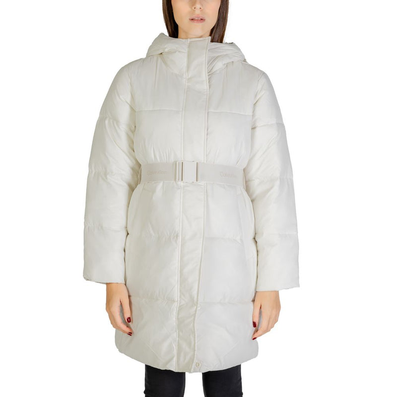 Calvin Klein Jeans Logo Belt Long Puffer Coat - Cream