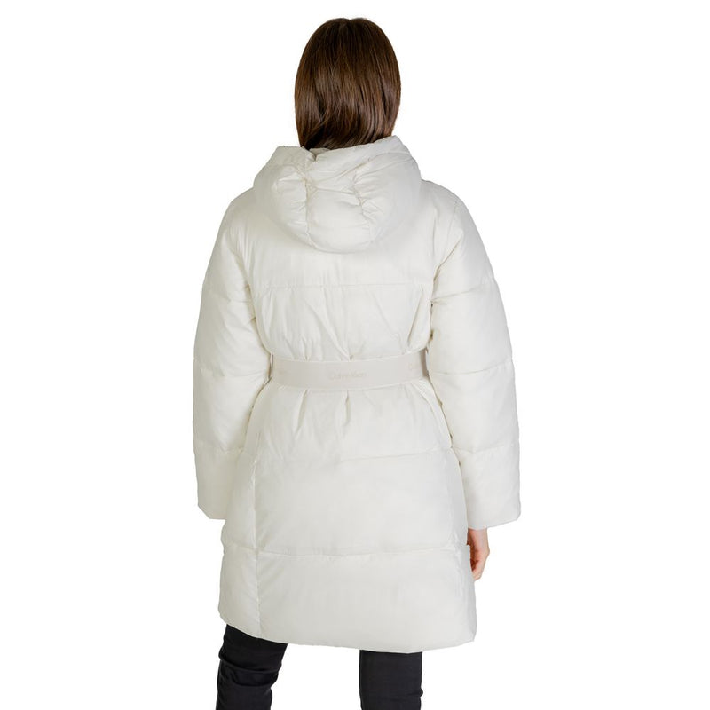 Calvin Klein Jeans Logo Belt Long Puffer Coat - Cream