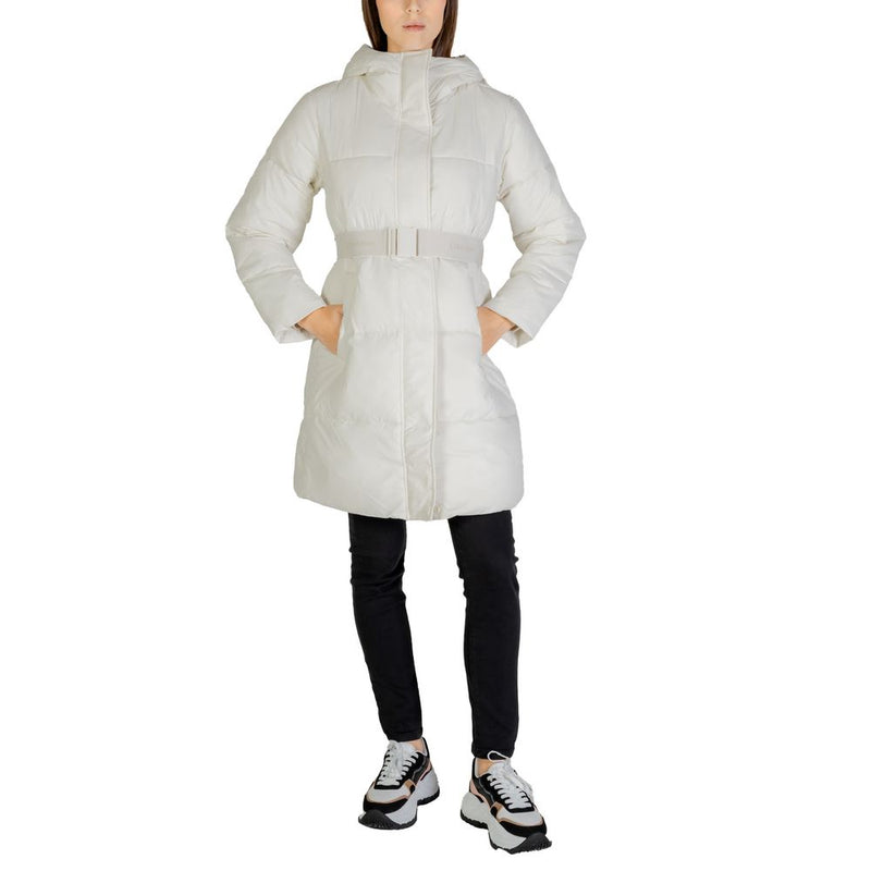 Calvin Klein Jeans Logo Belt Long Puffer Coat - Cream