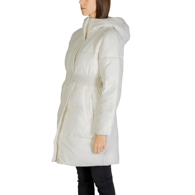 Calvin Klein Jeans Logo Belt Long Puffer Coat - Cream