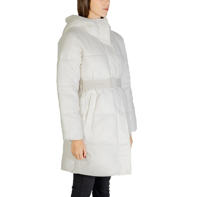Calvin Klein Jeans Logo Belt Long Puffer Coat - Cream