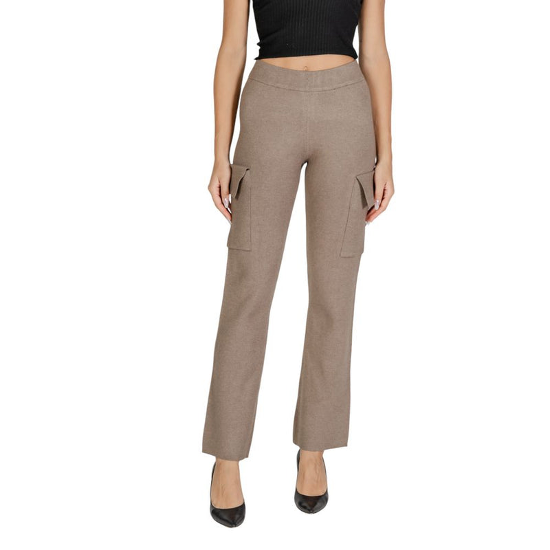 Vila Clothes VICASSIE Beige Viscose Cargo Knit Pants