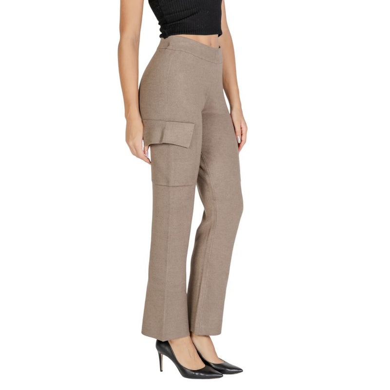 Vila Clothes VICASSIE Beige Viscose Cargo Knit Pants