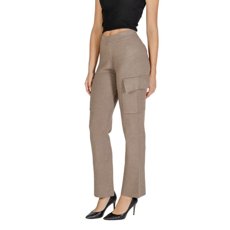 Vila Clothes VICASSIE Beige Viscose Cargo Knit Pants