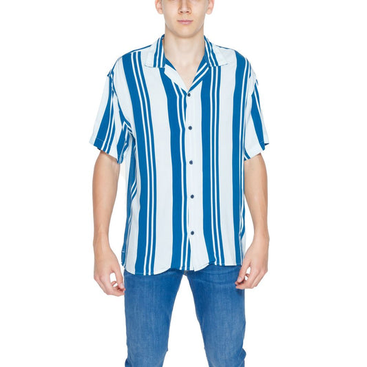 Jack Jones blauwe viscose korte mouwen overhemd