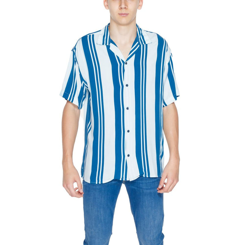 Jack Jones blauwe viscose korte mouwen overhemd