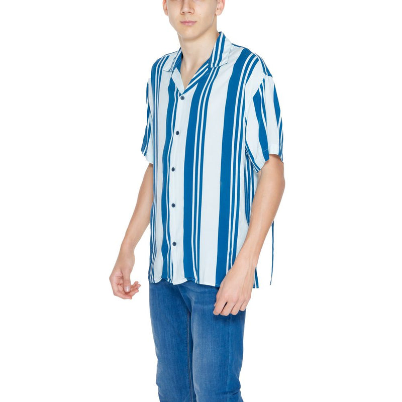 Jack Jones blauwe viscose korte mouwen overhemd
