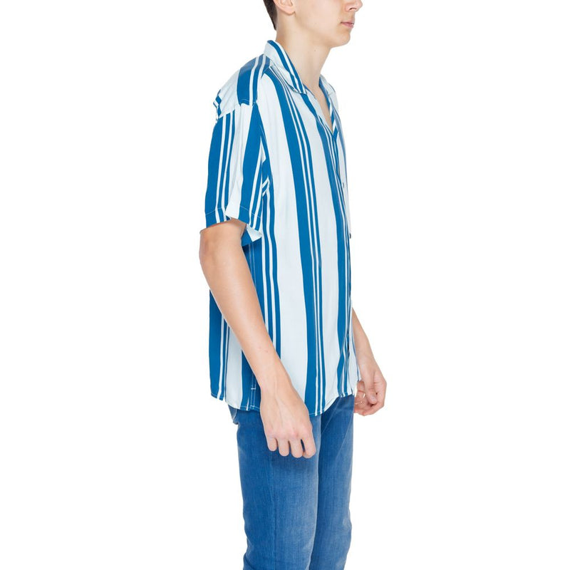 Jack Jones blauwe viscose korte mouwen overhemd