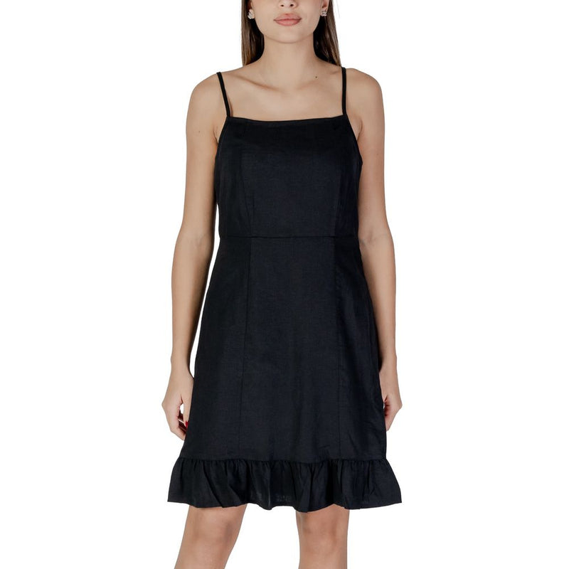 B.Young BYIMADRID Robe Midi Noire en Lin - Élégante et Polyvalente