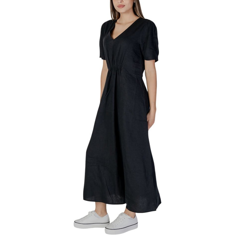 B.Young BYIMADRID VNECK Black Linen Long Dress - Élégance et Confort