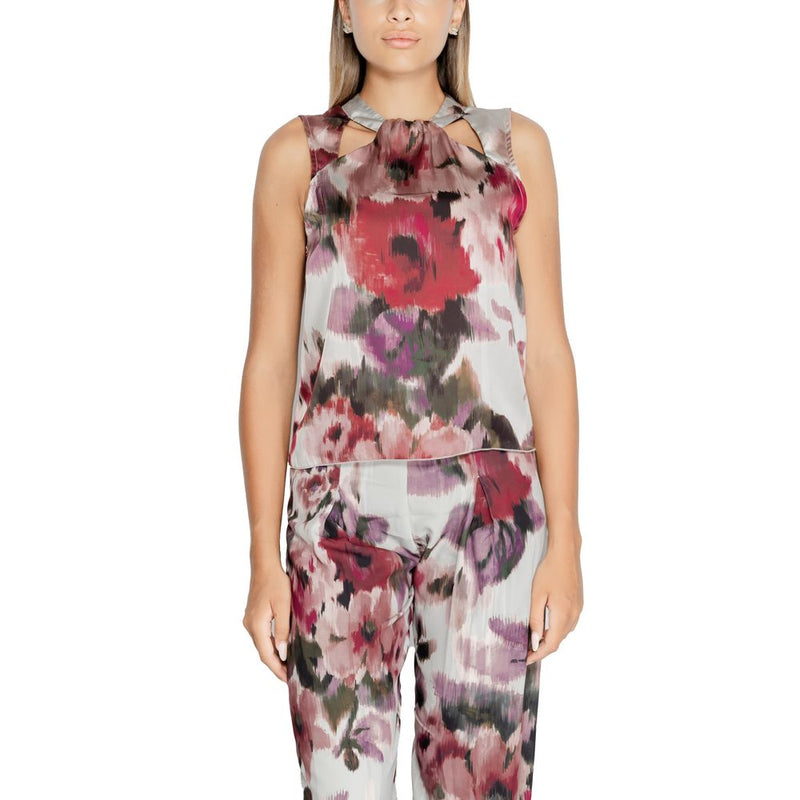 Rinascimento CFC0119901003 Bordeaux Polyester Tank Top - Elegant Floral Design