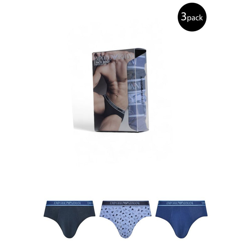Emporio Armani Underwear Blue Cotton Briefs - Pack of 3