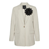 Vero Moda Vmtess Loose Flower Blazer - Beige Polyester Elegance