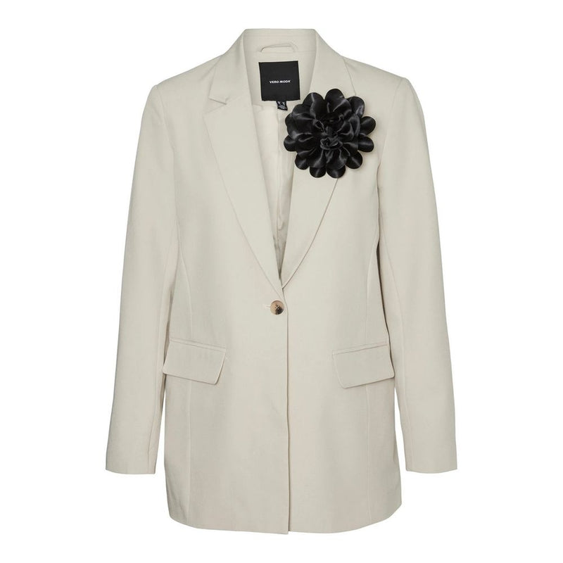 Vero Moda Vmtess Loose Flower Blazer - Beige Polyester Elegance