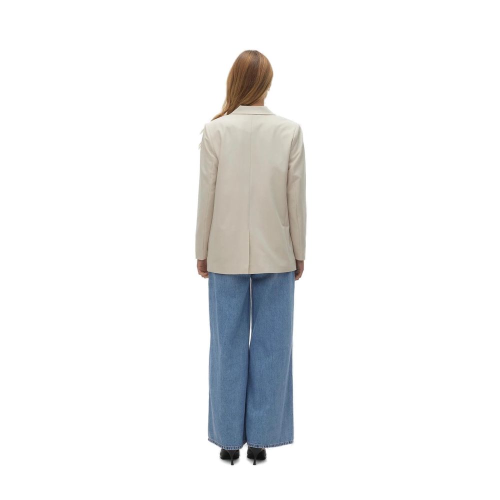 Vero Moda Vmtess Loose Flower Blazer - Beige Polyester Elegance