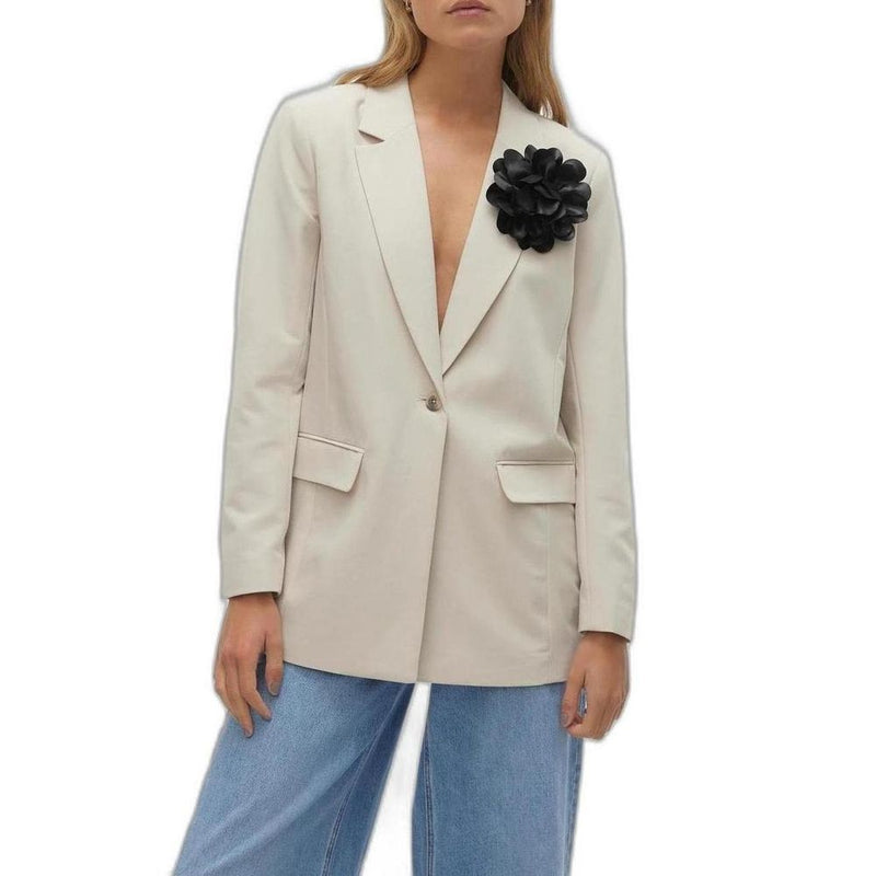 Vero Moda Vmtess Loose Flower Blazer - Beige Polyester Elegance