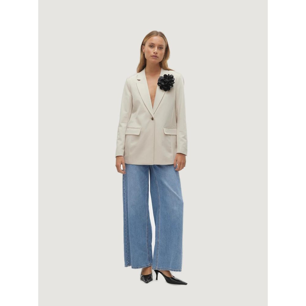 Vero Moda Vmtess Loose Flower Blazer - Beige Polyester Elegance