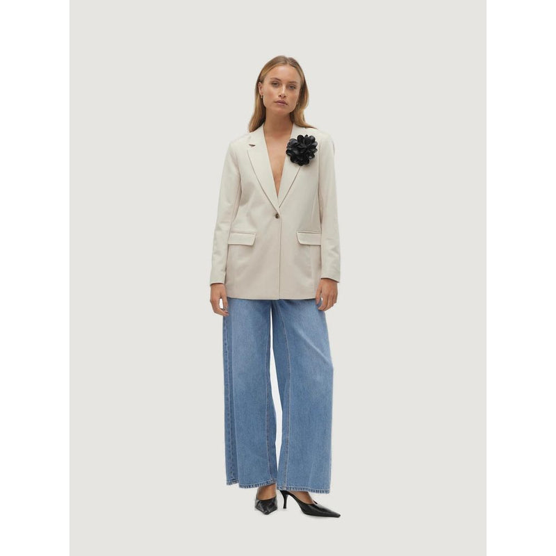 Vero Moda Vmtess Loose Flower Blazer - Beige Polyester Elegance