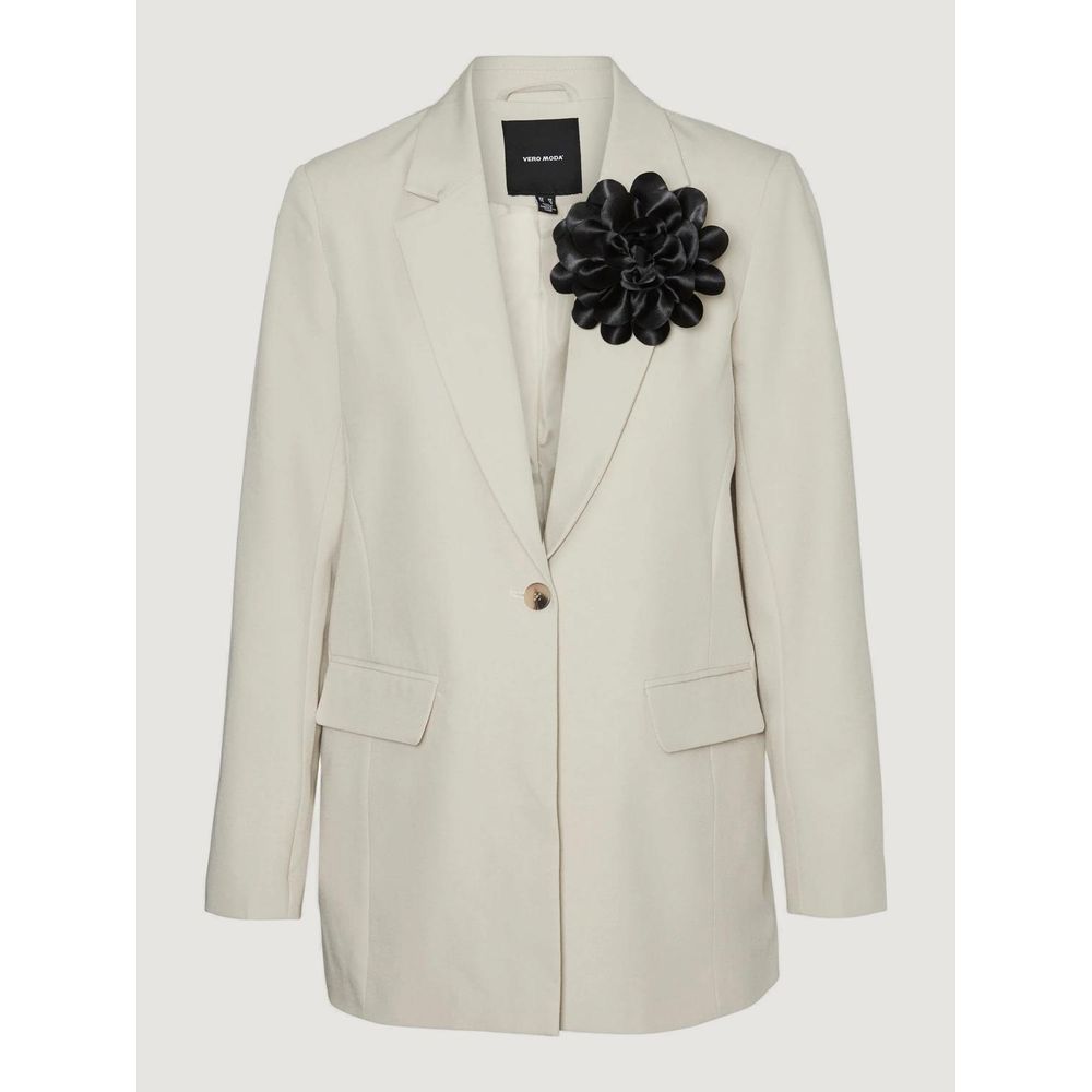 Vero Moda Vmtess Loose Flower Blazer - Beige Polyester Elegance