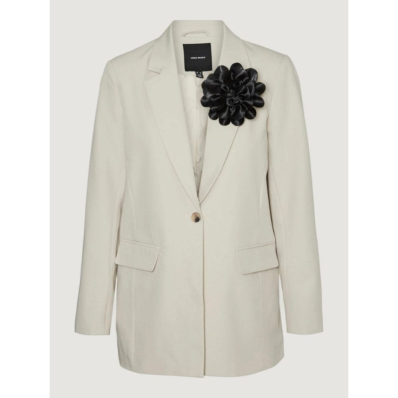 Vero Moda Vmtess Loose Flower Blazer - Beige Polyester Elegance