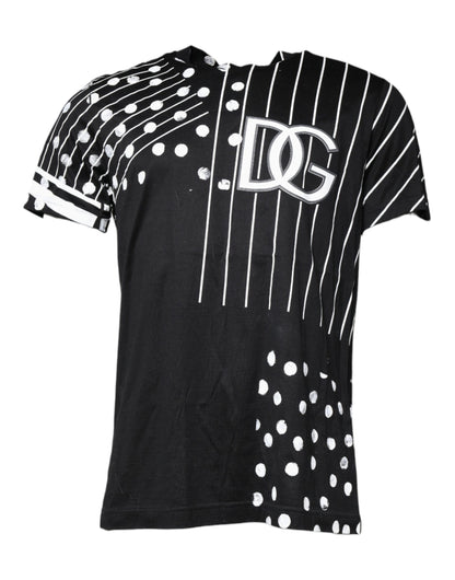 T-shirt en coton noir à pois et col rond de Dolce &amp; Gabbana
