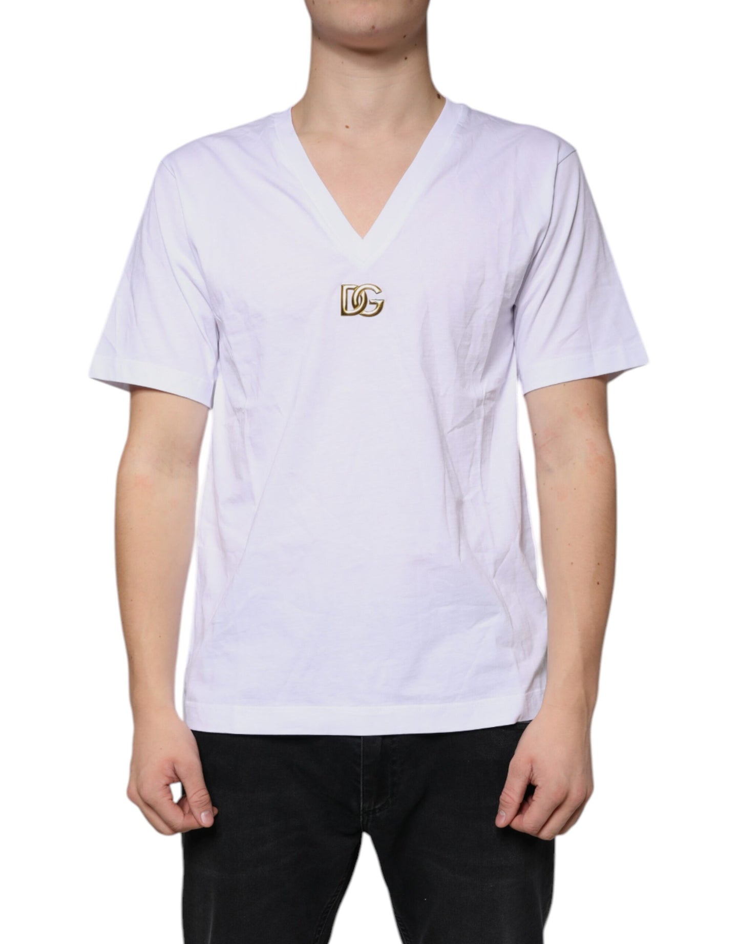 Dolce &amp; Gabbana wit logo katoenen T-shirt met V-hals en korte mouwen