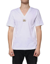 T-shirt à manches courtes en coton avec col en V et logo blanc de Dolce &amp; Gabbana